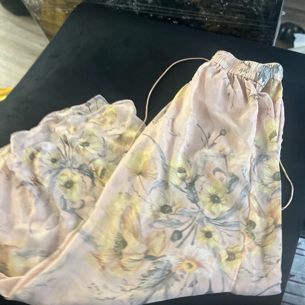 Floral Drawstring Wide Leg Transparent Pants